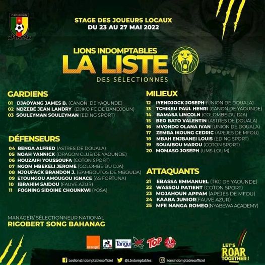 LIST OF HOME PLAYERS SUMMONED BY RIGOBERT SONG