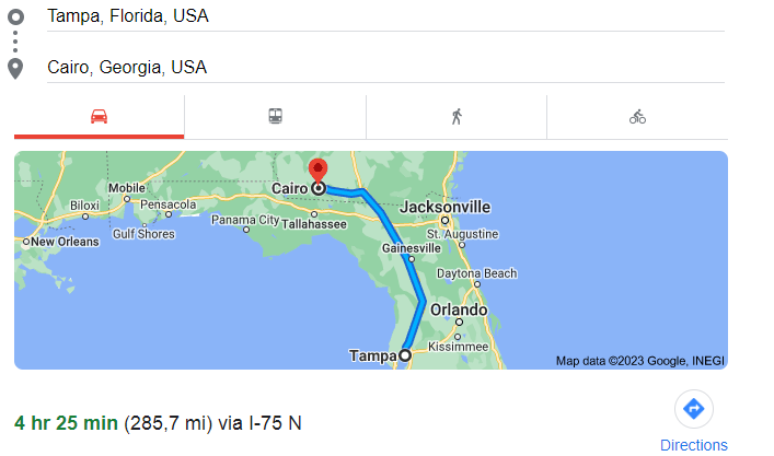 How far is cairo georgia from tampa florida